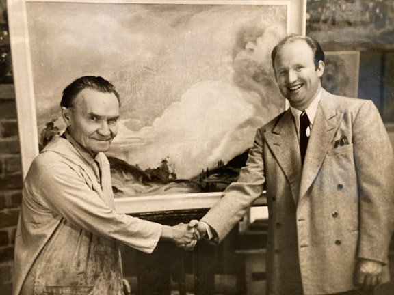 MGM scenic artist Al Londraville (R) with his mentor Nicolai Fechin (L) in front of Londraville’s award-winning artwork.