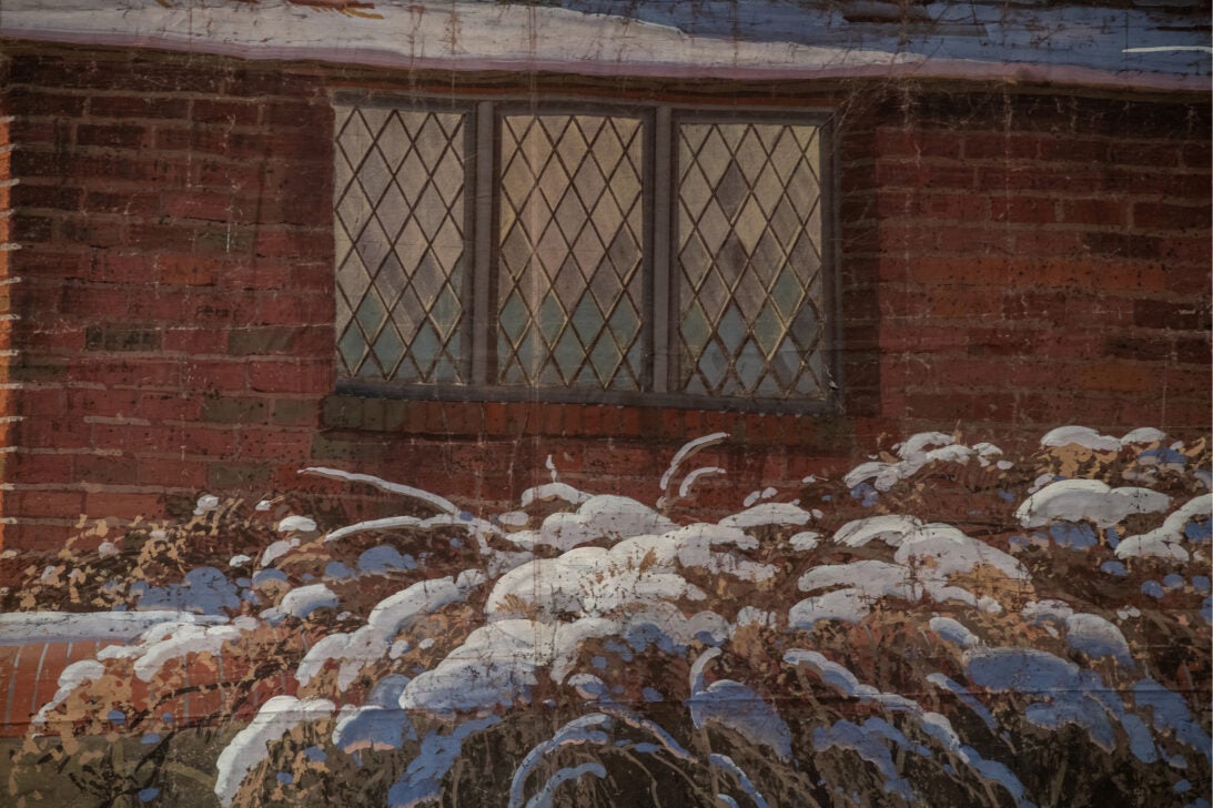 'Exterior Sussex Village, Winter' backdrop from National Velvet, detail shot