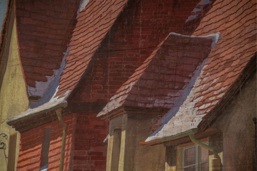 'Exterior Sussex Village, Winter' backdrop from National Velvet, detail shot