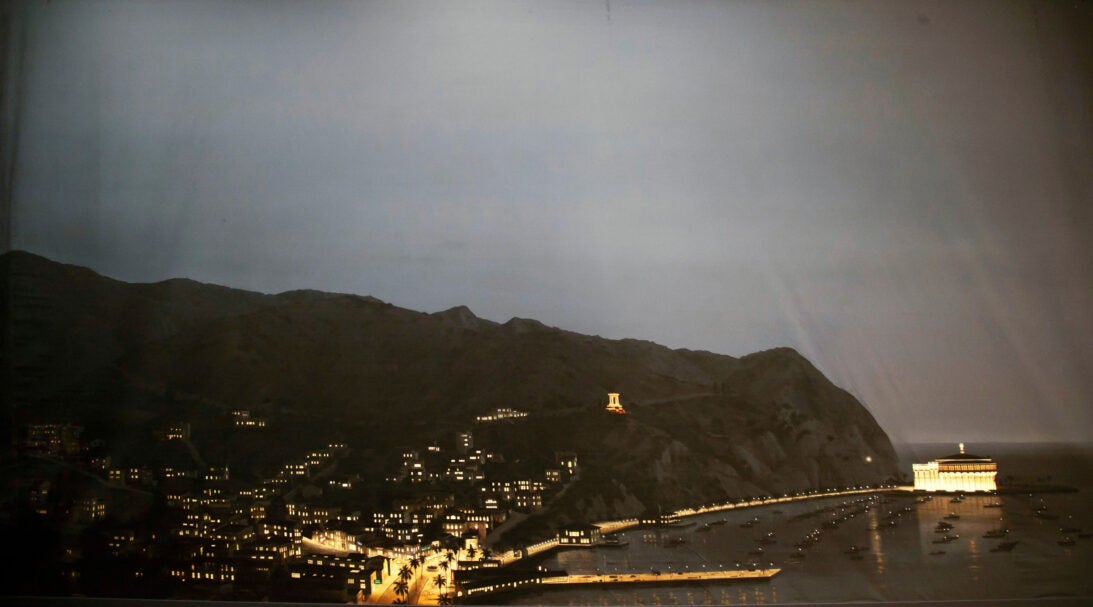 'View of Santa Catalina Island' backdrop from The Glass Bottom Boat, detail shot