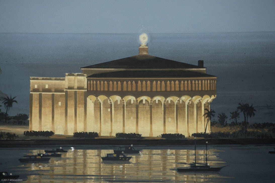 'View of Santa Catalina Island' backdrop from The Glass Bottom Boat, detail shot