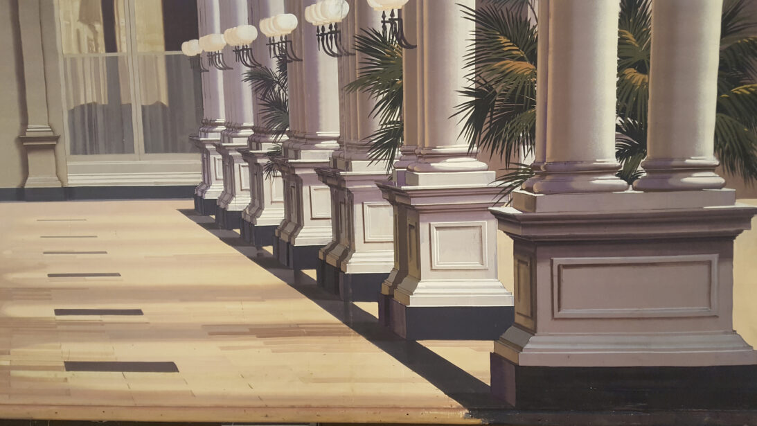 'Colonnade' backdrop from The Law and the Lady, detail shot