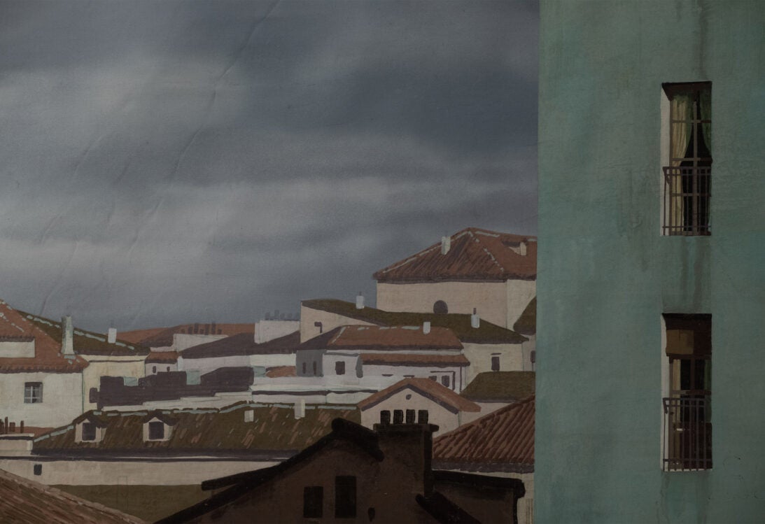 'Madrid Rooftops' backdrop from Tip on a Dead Jockey, detail shot