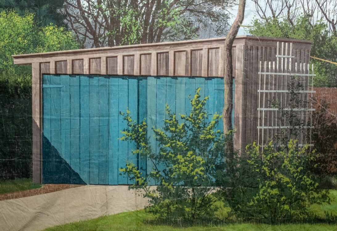 'Suburban Backyard' backdrop from Two Loves, detail shot