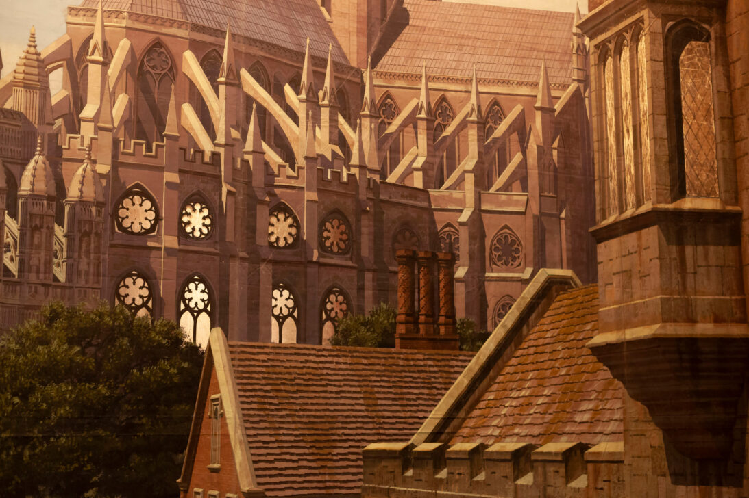 'Westminster Abbey' backdrop from Young Bess, detail shot