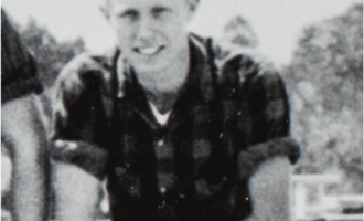Black-and-white casual photograph of scenic artist Bill Anderson